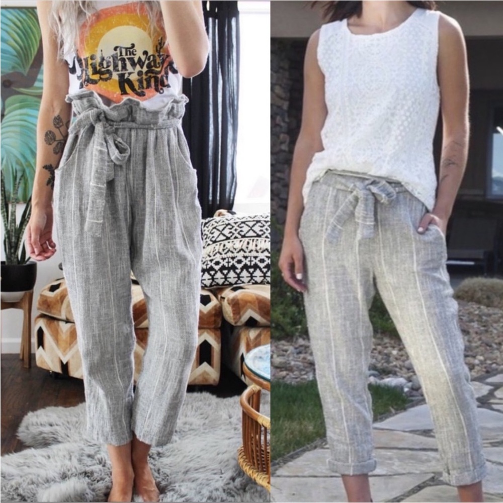 Free People Wild Coast Paper Bag Woven High Waist Crop Pant Womens Sz 6